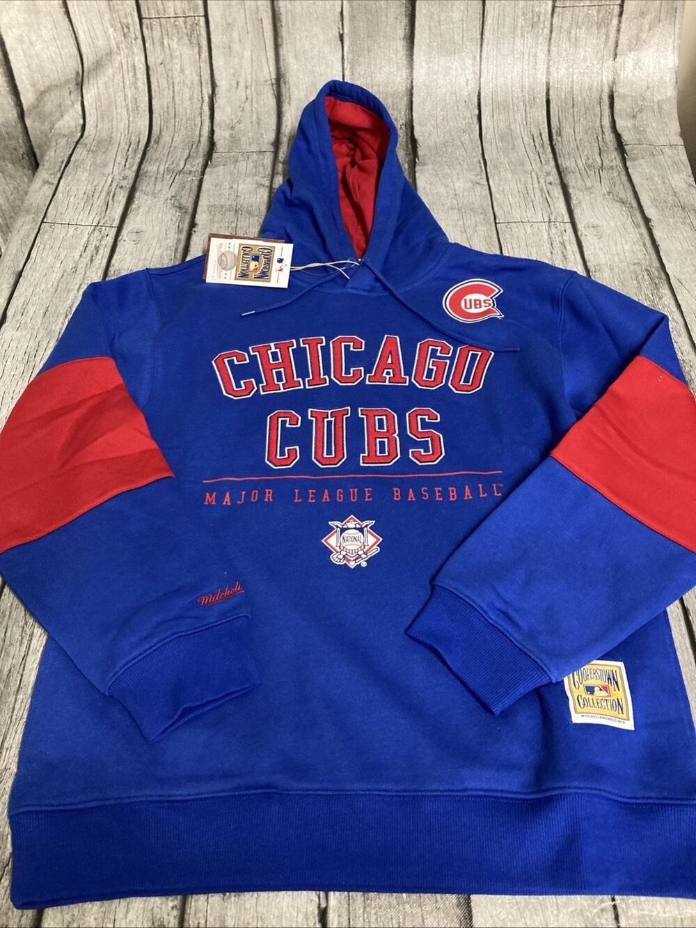 NWT Men’s Mitchell & Ness Chicago Cubs Retro Fleece Hoodie Blue Medium Sweatshir